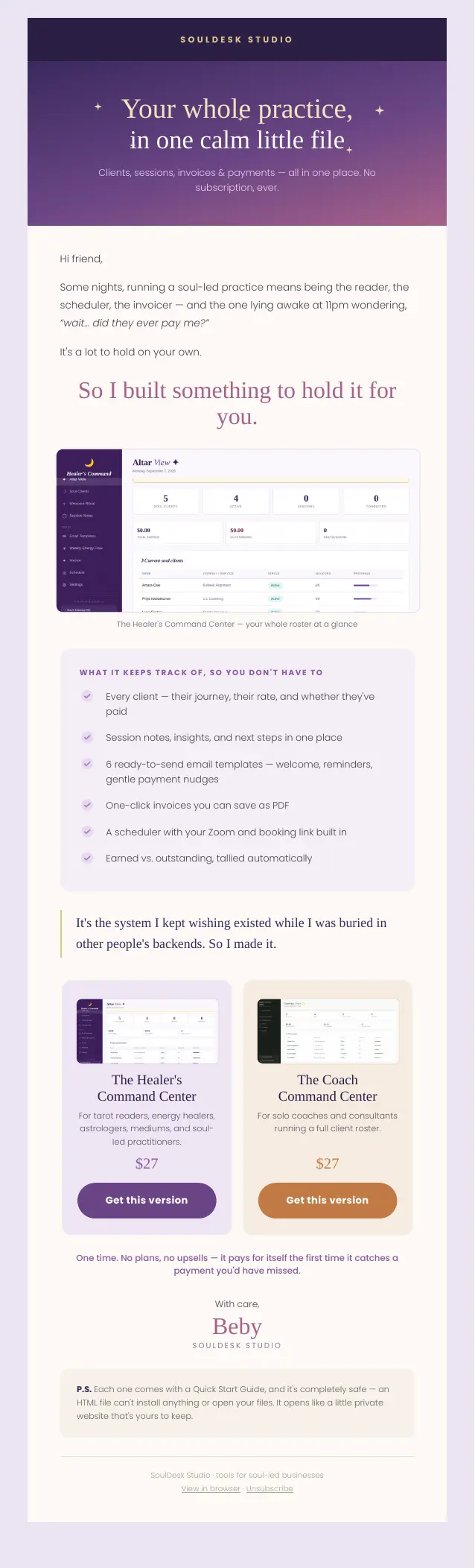 Command Center digital product sales email preview