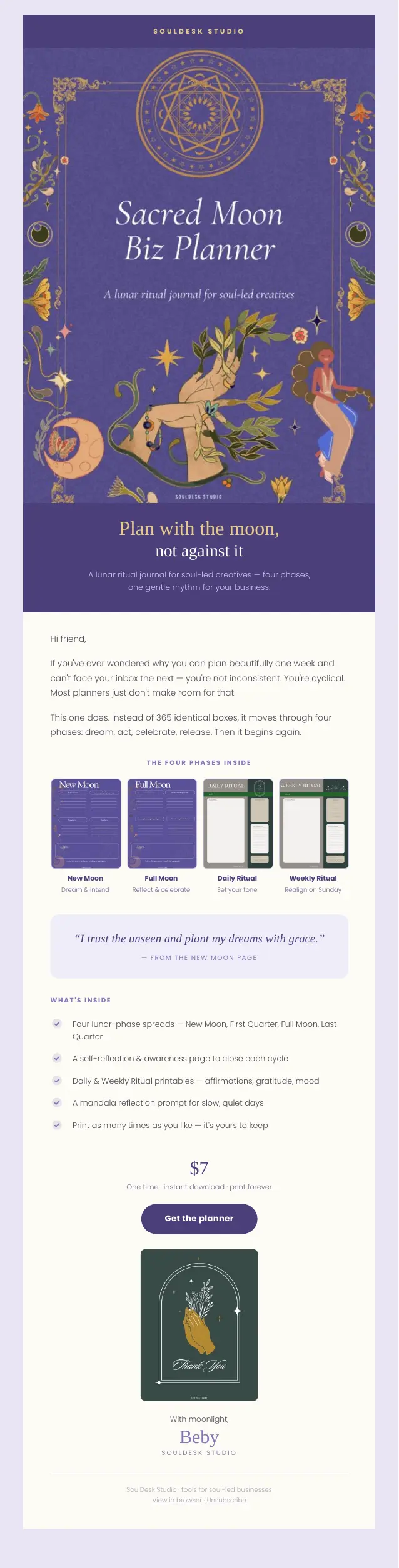 Sacred Moon Biz Planner promotional email preview