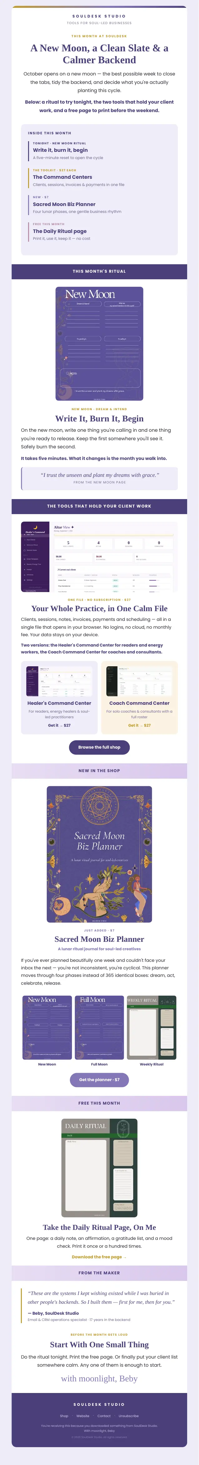SoulDesk Studio monthly newsletter preview